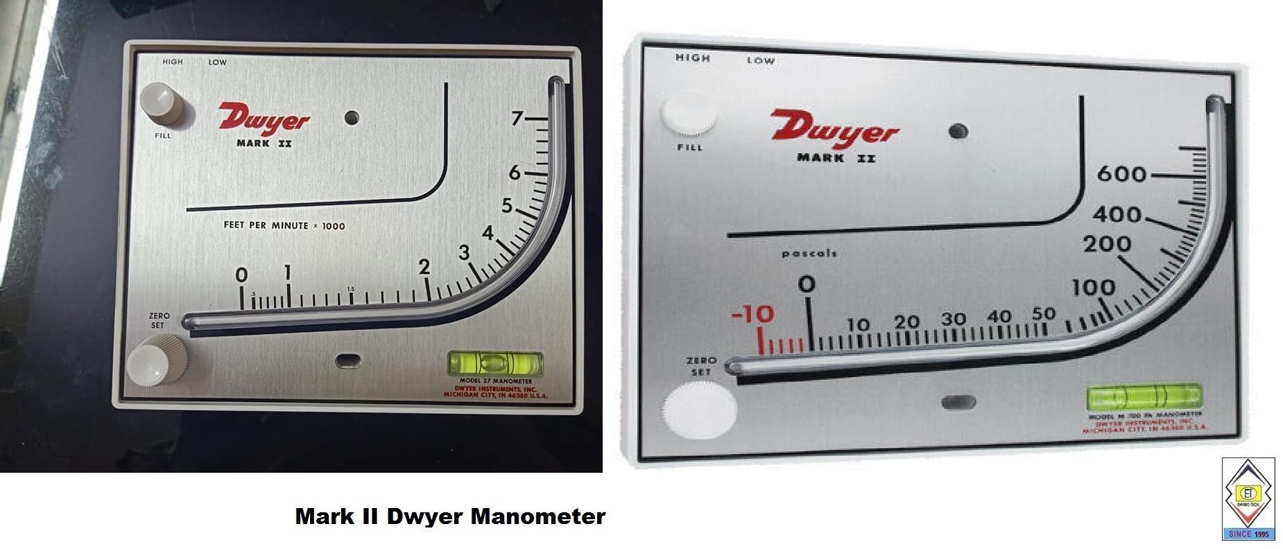 Mark Ii Model 40-250pa Dwyer Manometer - Molded Styrene-acrylonitrile, 8-1/4 Inches | 10-0-250 Pa, Portable Stand, Accurate ±3% Fs, Shock Mounted Level Vial