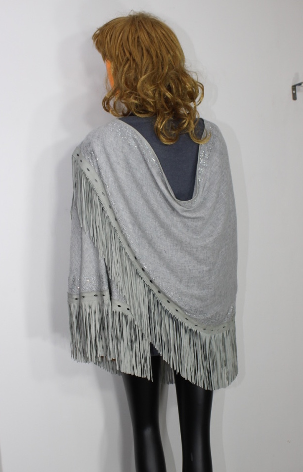 Machine Made Pashmina Leather Suede Tussle With Crystal Border D Design Stole, Size-70x200cm