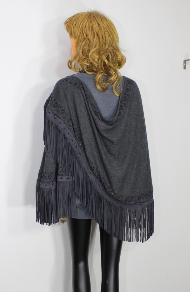 Machine Made Pashmina Leather Suede Tussle With Crystal Border D Design Stole, Size-70x200cm