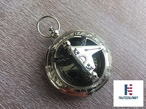 Brass Sundial Compass With Chain & Velour Bag - Necklace Pendant Vintage Nautical Gift