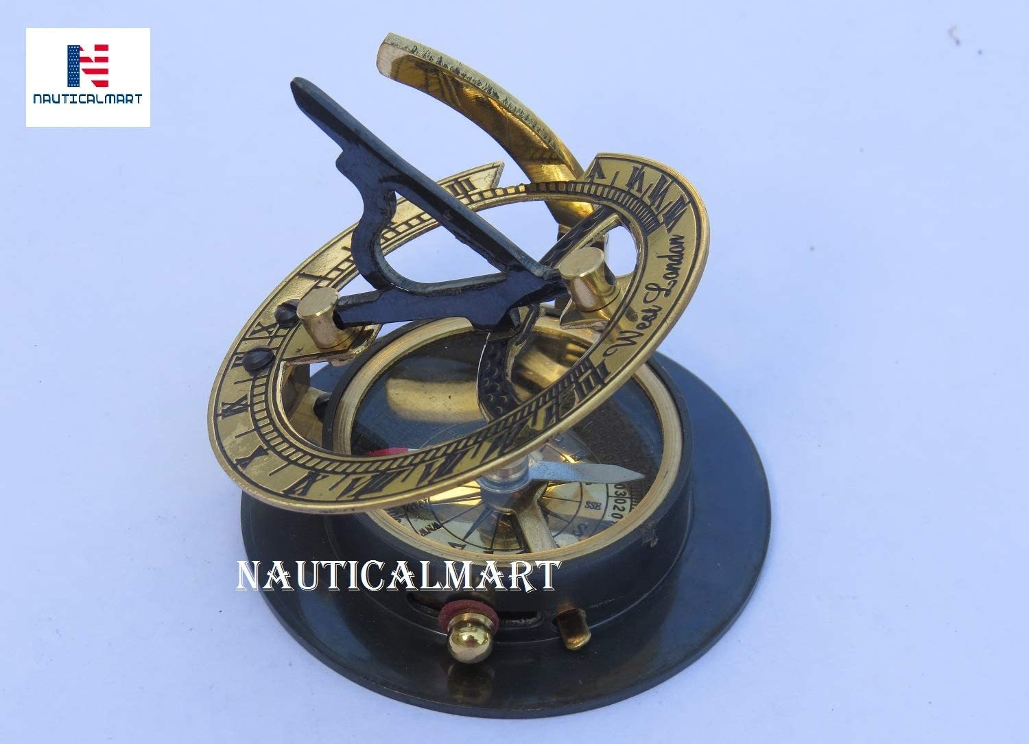 Brass Sundial Compass - Solid Brass Sun Dial Beautiful Antique Look Nautical Sundial Compass