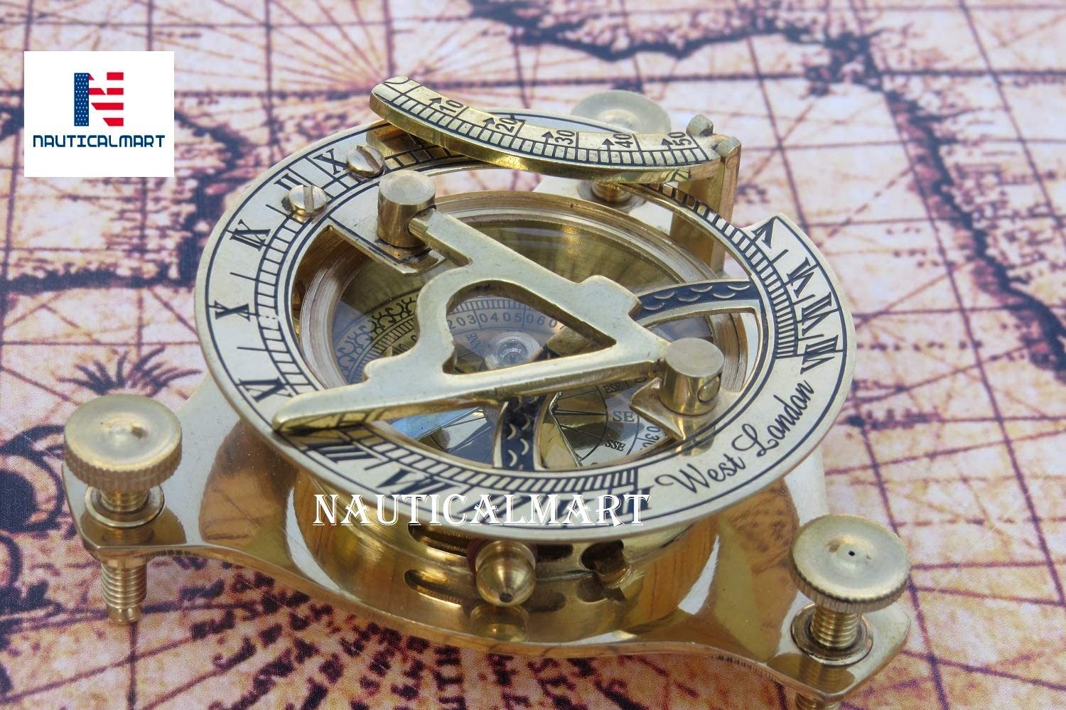 Nautical Brass Compass Round Sundial Gift Directional Magnetic Compass