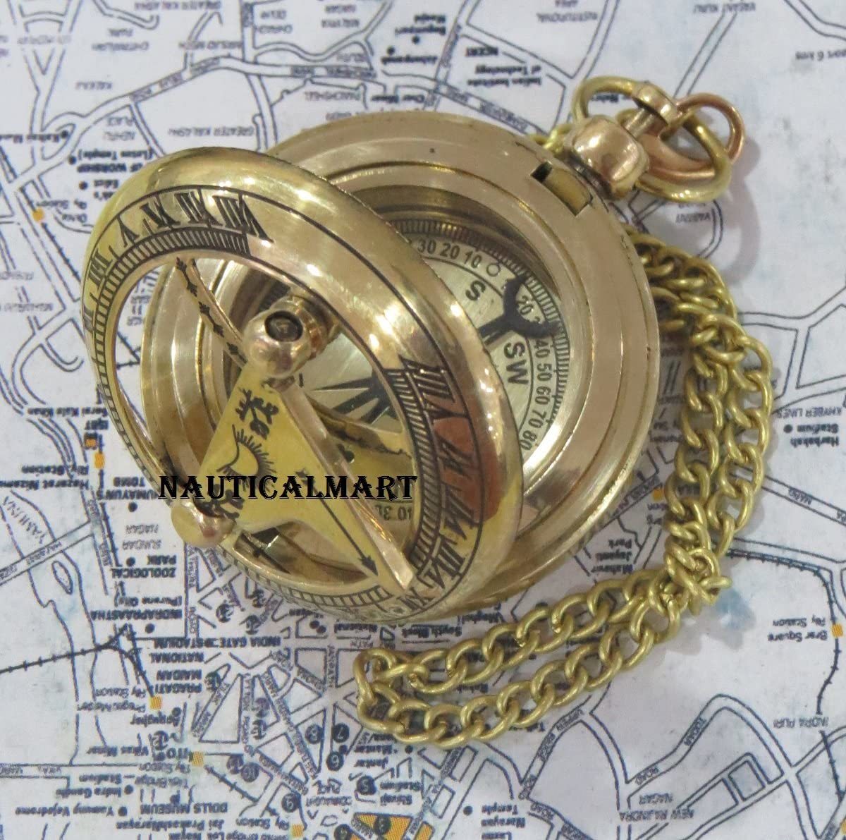 Nautical Nauticamart Brass Push Button Direction Pocket Sundial Compass