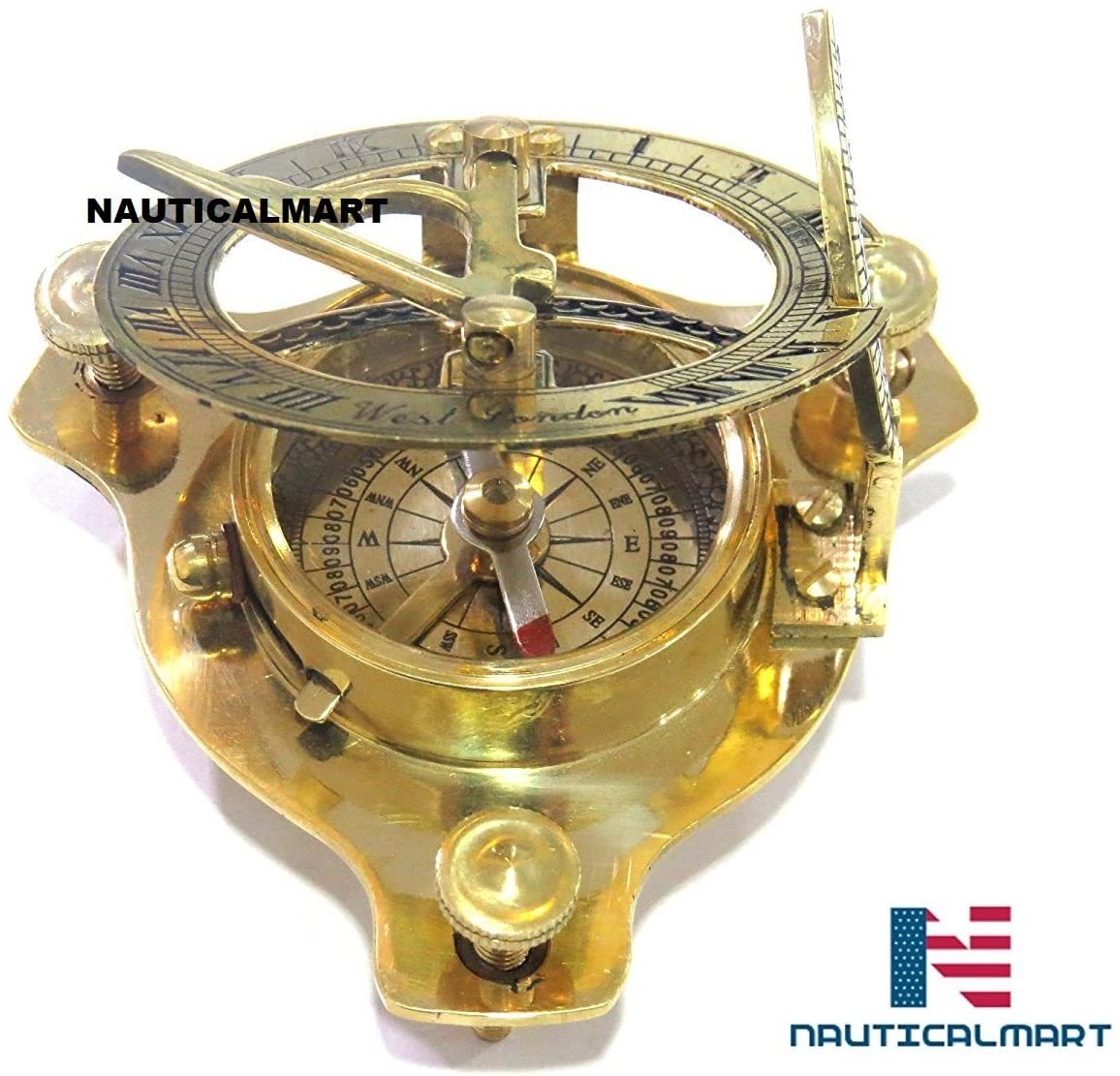 Nautical Nauticalmart 3.5" Sundial Compass - Solid Brass Sun Dial