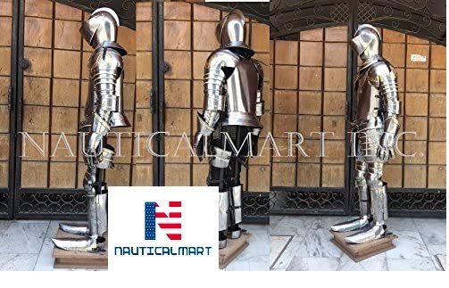 Steel Nauticalmart 16th Century Italian Armor Sculpture With Halberd In Faux Silver And Brass