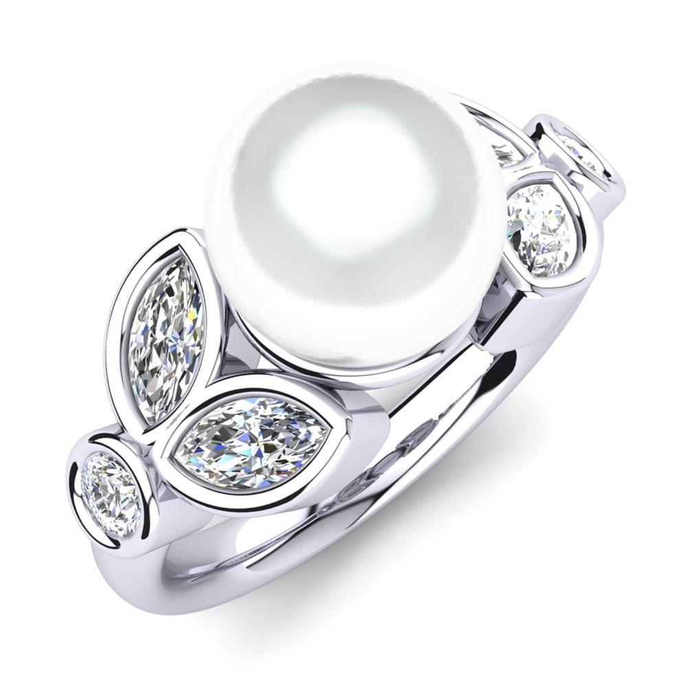 Pearl Rings - 92.5 Sterling Silver With Pearl & Swarovski Zirconia | Unisex, High Polish, Nickel Free Design, All Us Sizes Available