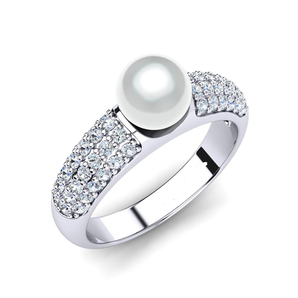 Pearl Rings - 92.5 Sterling Silver With Pearl & Swarovski Zirconia | Unisex, High Polish, Nickel Free Design, All Us Sizes Available