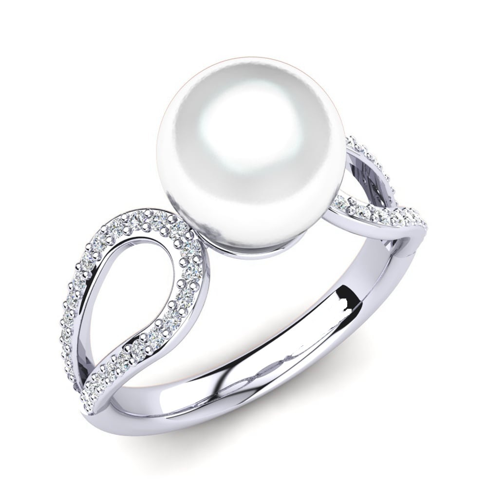 Pearl Rings - 92.5 Sterling Silver With Pearl & Swarovski Zirconia | Unisex, High Polish, Nickel Free Design, All Us Sizes Available