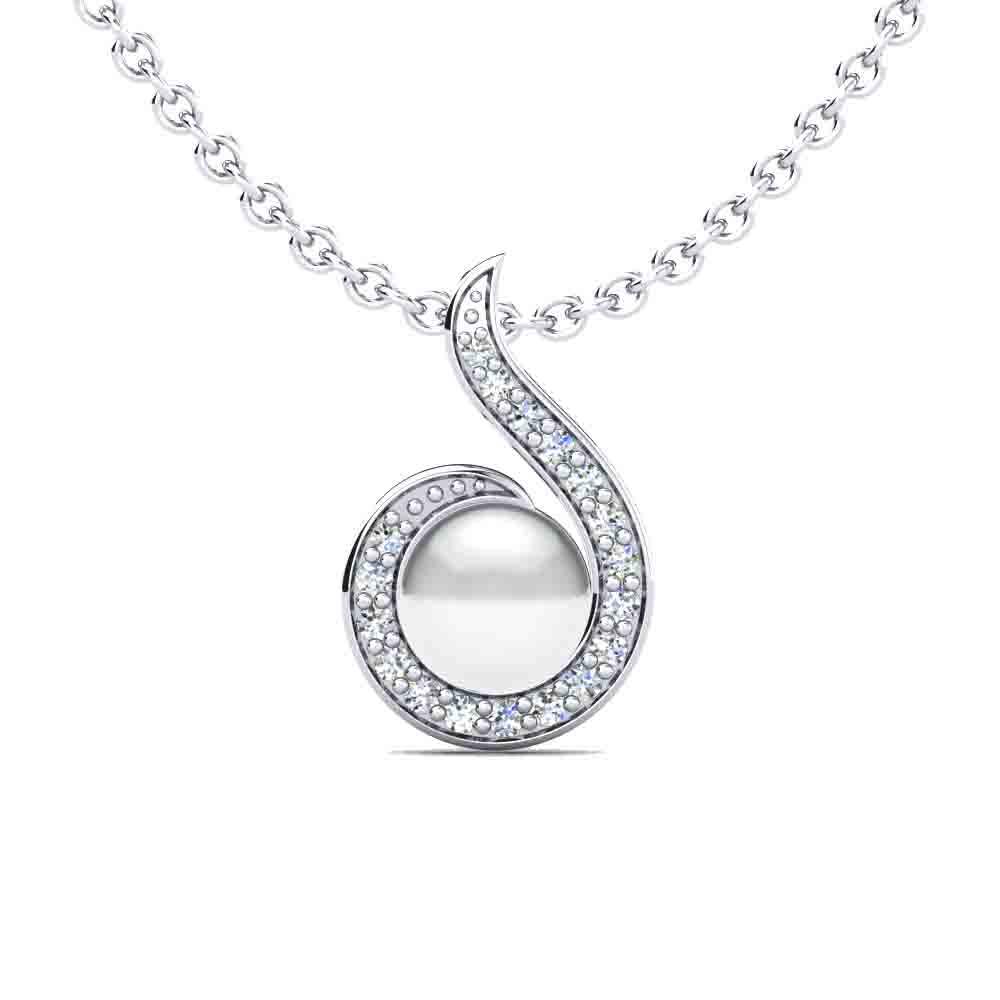 Pearl Necklace - 92.5 Sterling Silver With Cubic Zirconia, High Polish Nickel Free Rhodium Plated, Themed Pendant For Women, Elegant Party Gift