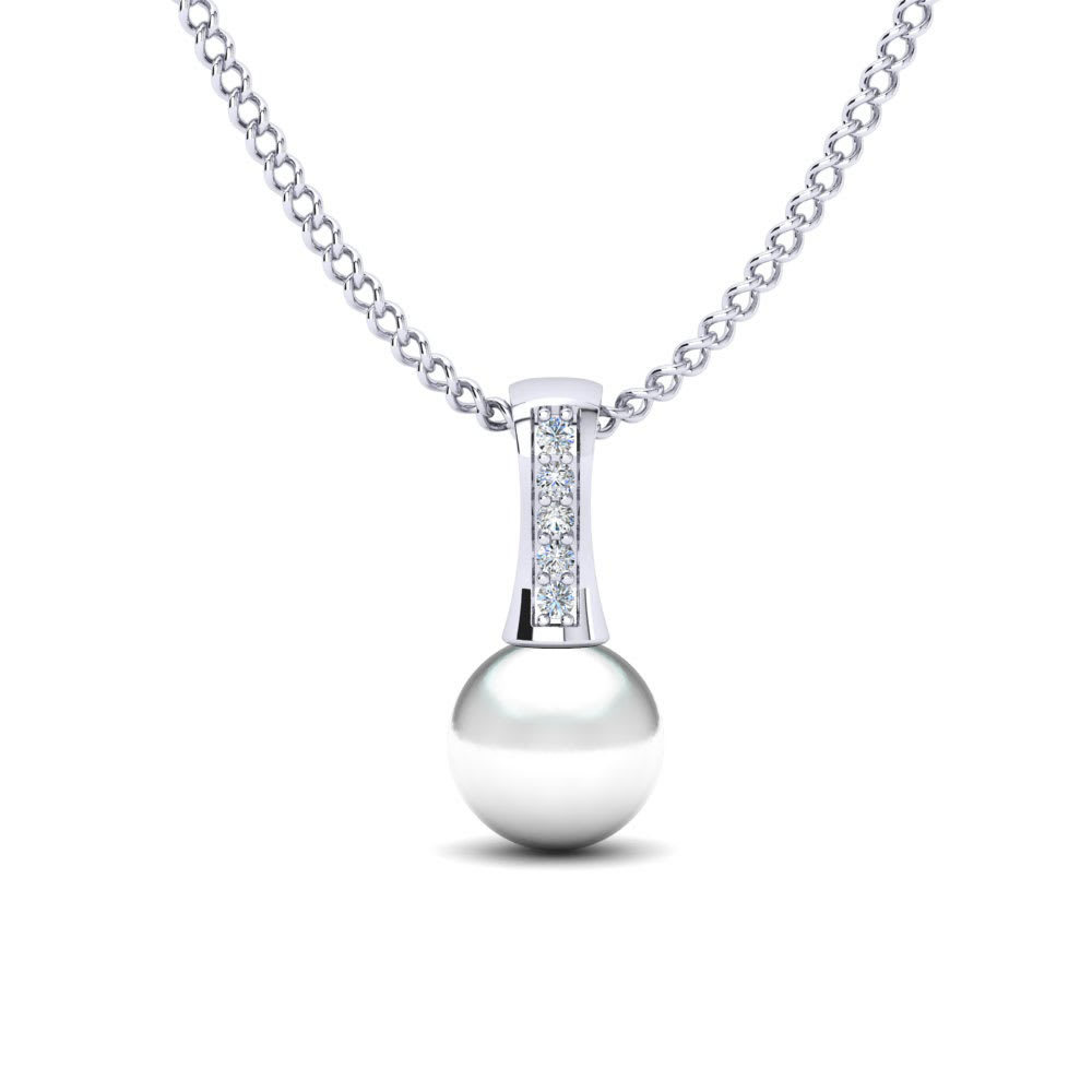 Pearl Necklace - 92.5 Sterling Silver With Cubic Zirconia, High Polish Nickel Free Rhodium Plated, Themed Pendant For Women, Elegant Party Gift