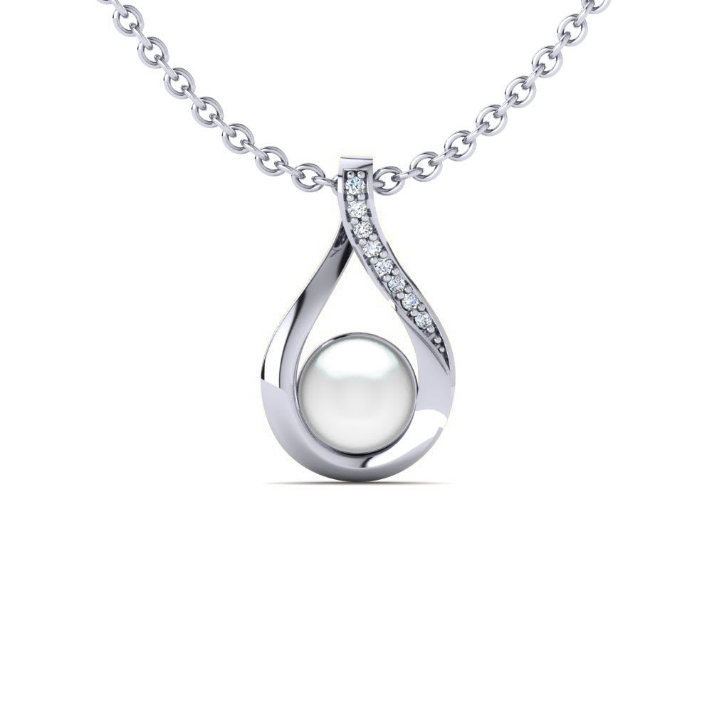 Pearl Necklace - 92.5 Sterling Silver With Cubic Zirconia, High Polish Nickel Free Rhodium Plated, Themed Pendant For Women, Elegant Party Gift