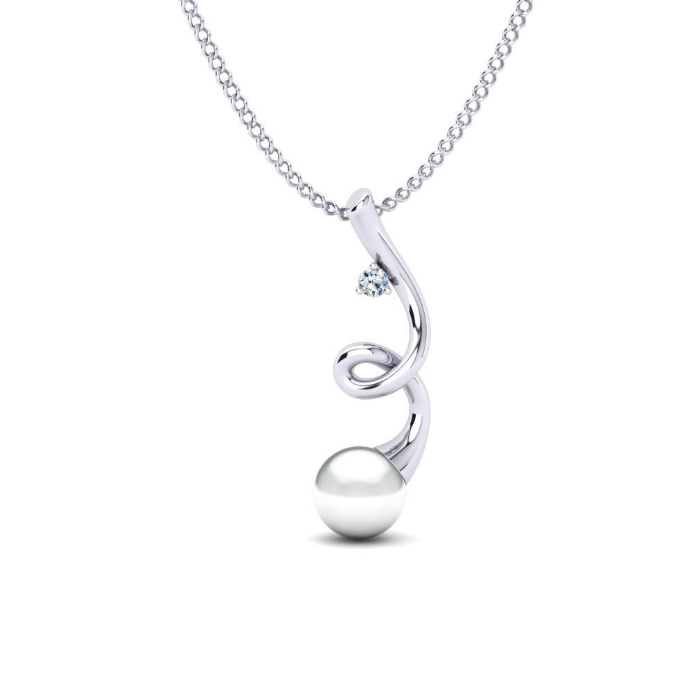 Pearl Necklace - 92.5 Sterling Silver With Cubic Zirconia, High Polish Nickel Free Rhodium Plated, Themed Pendant For Women, Elegant Party Gift