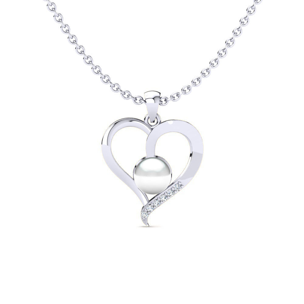 Pearl Necklace - 92.5 Sterling Silver With Cubic Zirconia, High Polish Nickel Free Rhodium Plated, Themed Pendant For Women, Elegant Party Gift