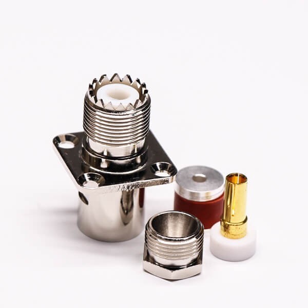 Uhf Connector - Female 4 Hole Flange, Straight/180 Panel Mount | Durable Threaded Coupling, Designed For Low Frequency Systems From 0.6-300mhz