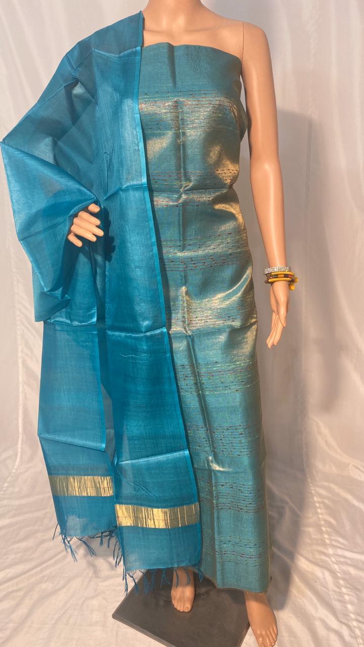 Silk Plain Long Dupatta - 100% Tissue By Jari Kosa Silk, 2.5 Mtrs Length | Woven Texture, All-season Versatility