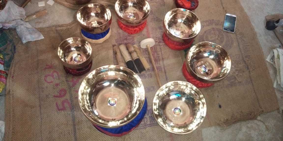 Golden Tibetan Chakra Singing Bowls Set