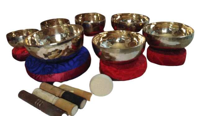 Golden Tibetan Chakra Singing Bowls Set