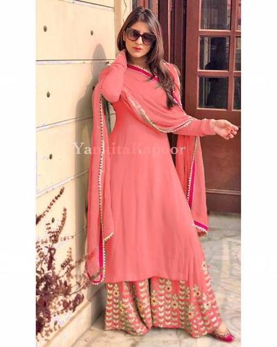 Peach Kurti Palazzo Set With Dupatta