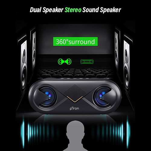 Ptron Fusion 10w Stereo Sound Portable Bluetooth Speaker With Mic Battery Backup: 8-10 Hours
