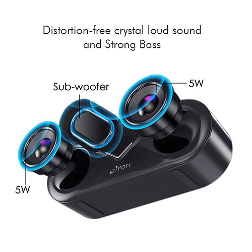 Ptron Fusion 10w Stereo Sound Portable Bluetooth Speaker With Mic Battery Backup: 8-10 Hours