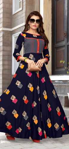 Blue Long Rayon Gown Kurti