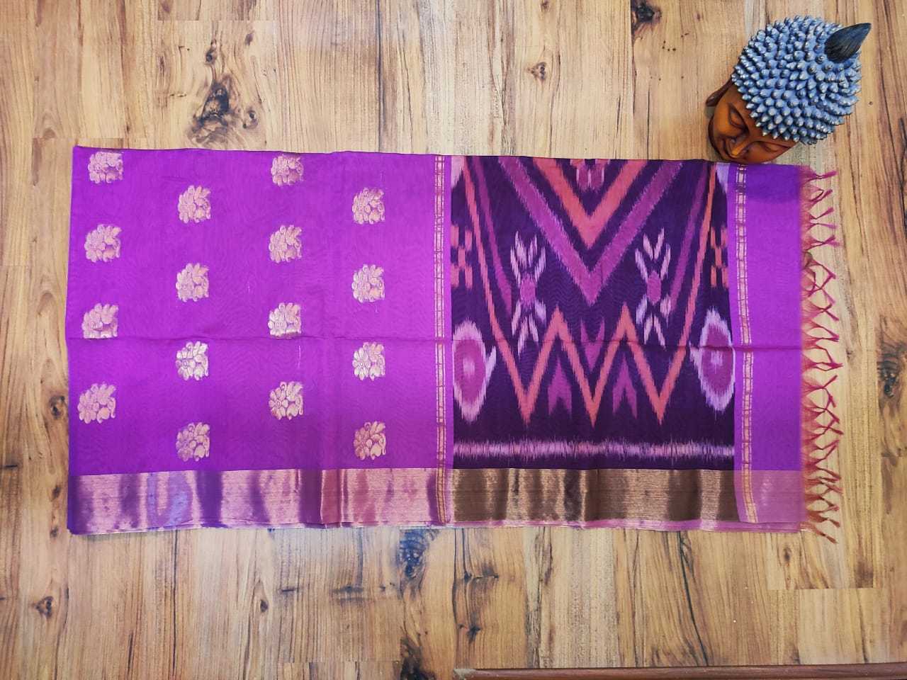 Party Wear Cotton Saree Ikkat Violet With Black
