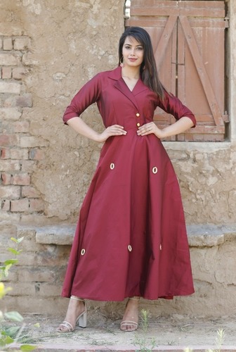 Maroon Stylish Silk Coat  Style Kurti