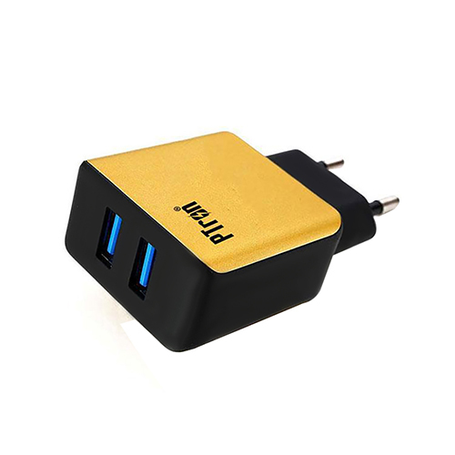 Ptron Electra 2.4a Dual Usb Fast Charging Travel Charger Adapter - Abs Body, Compact Design, Black & Gold | Two Devices Simultaneously, Detachable Micro Usb Cable, Intelligent Circuit Protection