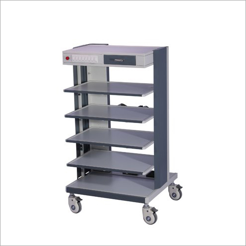 Laparoscopy Trolley - Mild Steel, 32x29x58 Inches, Gray | Five-Shelf Storage with Swivel Wheels for Efficient Hospital Usage