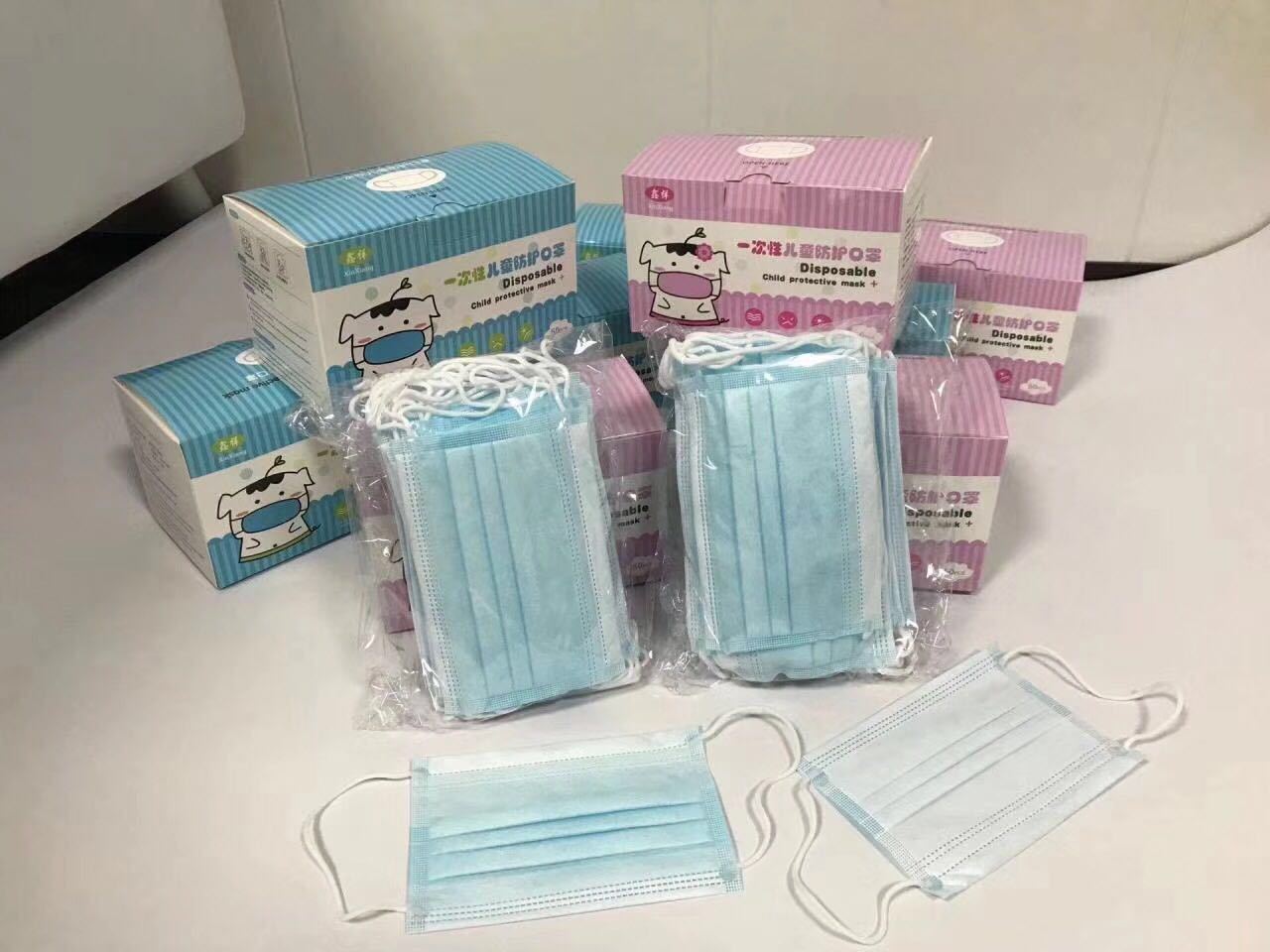 Children Face Mask - Cotton, Size Large: 13.5x8.5cm, Size Small: 12.5x9cm, Light Blue | Breathable, Dust Protection, Germ Barrier, Skin Friendly, Soft Fabric