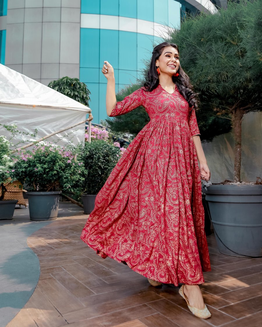 Red Long Rayon Gown