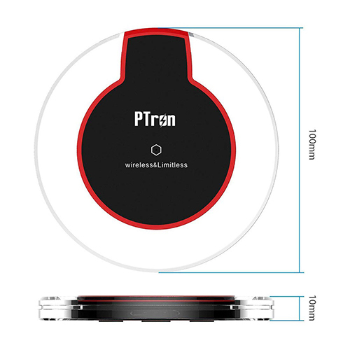 Ptron Jasper Charging Pad - Abs+pc Material, Ultra-thin & Portable, Black & Red Color | Qi Standard Wireless Charger For Smartphones & Tablets