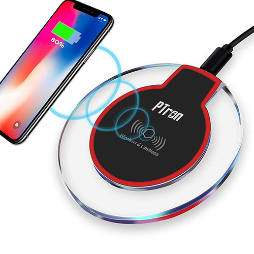 Ptron Jasper Charging Pad - Abs+pc Material, Ultra-thin & Portable, Black & Red Color | Qi Standard Wireless Charger For Smartphones & Tablets