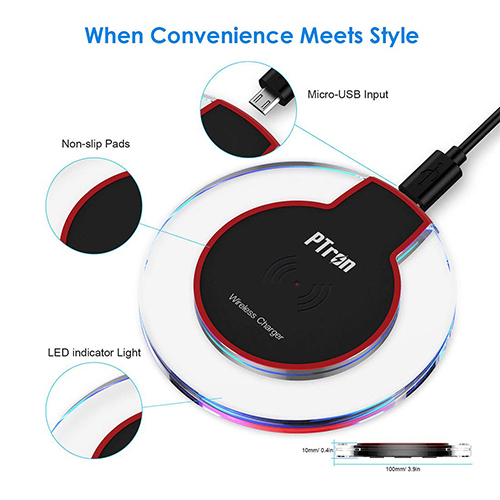 Ptron Jasper Charging Pad - Abs+pc Material, Ultra-thin & Portable, Black & Red Color | Qi Standard Wireless Charger For Smartphones & Tablets