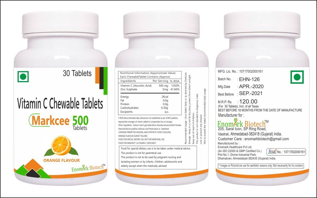 Vitamin C 500mg Chewable Tablets - 30 Round Tablets | Immune Support, High Potency, Easy Absorption, Great Taste