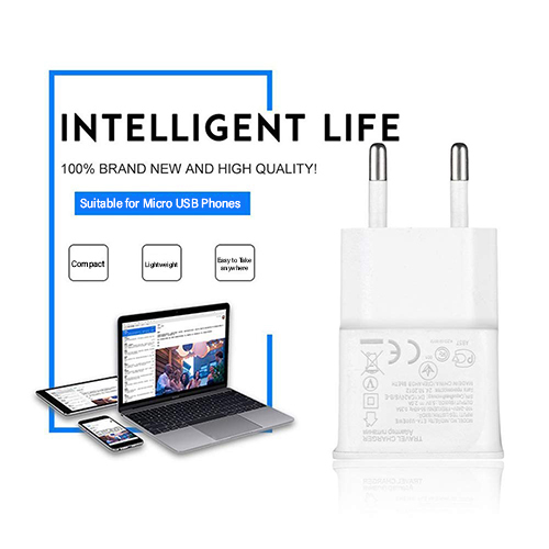 Ptron 2a Mobile Charger For Mobile Phones With Micro Usb Cable - Abs Material, White Color | Detachable Micro Usb Cable Included, Low Energy Consumption