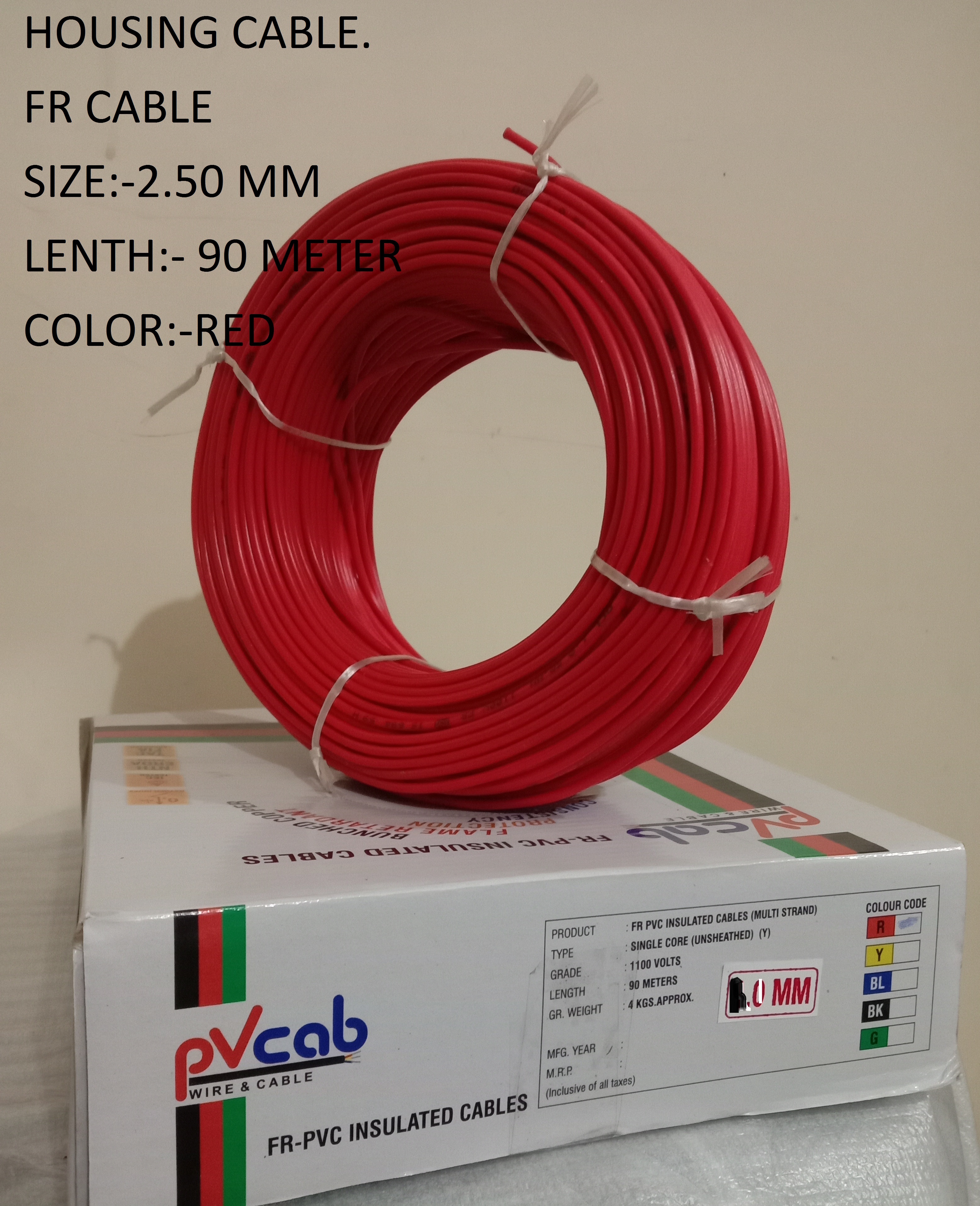 Electric Cable Hw 2.50 Black Green Red Yellow - Copper Pvc Single & Multi-core Flexible Rubber Insulated Wire | Stretchable, Durable, Current Flow Function