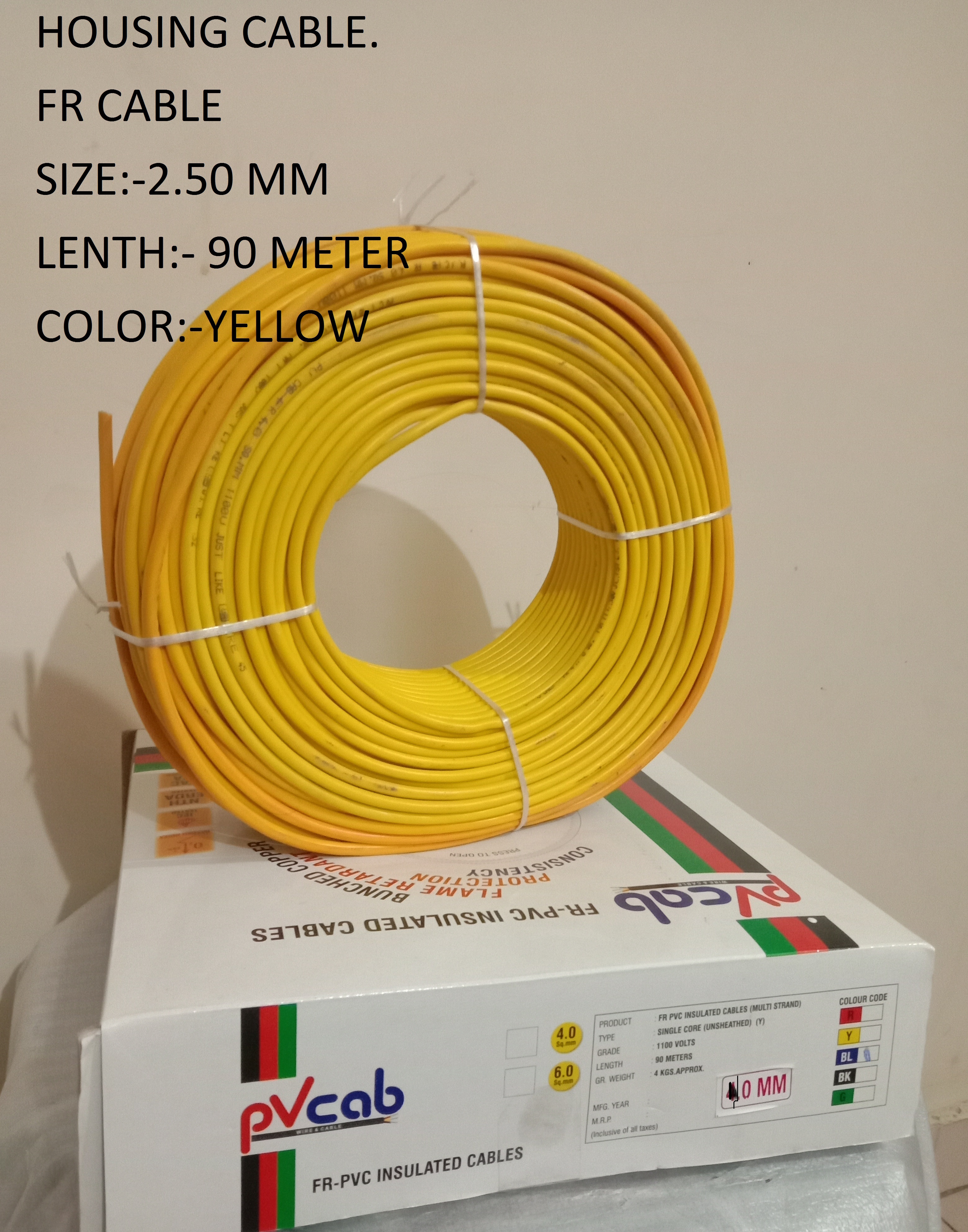Electric Cable Hw 2.50 Black Green Red Yellow - Copper Pvc Single & Multi-core Flexible Rubber Insulated Wire | Stretchable, Durable, Current Flow Function