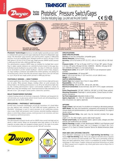 Dwyer A3000-1kpa Photohelic Pressure Switch Gauge - 0-1 Kpa Range, Precision 2% Accuracy, Adjustable Set Points, 4" Dial Face, Compatible With Air And Non-combustible Gases