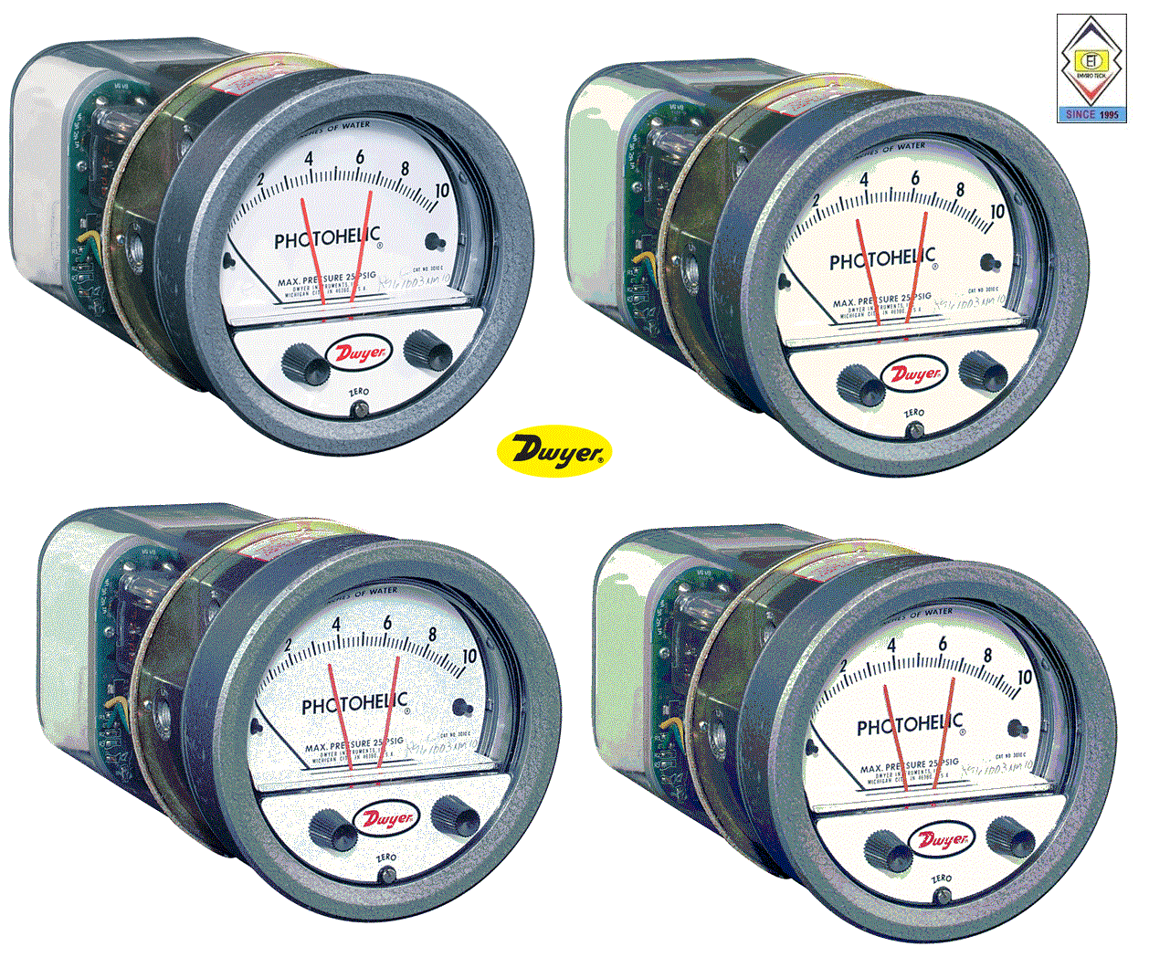 Dwyer A3000-1kpa Photohelic Pressure Switch Gauge - 0-1 Kpa Range, Precision 2% Accuracy, Adjustable Set Points, 4" Dial Face, Compatible With Air And Non-combustible Gases