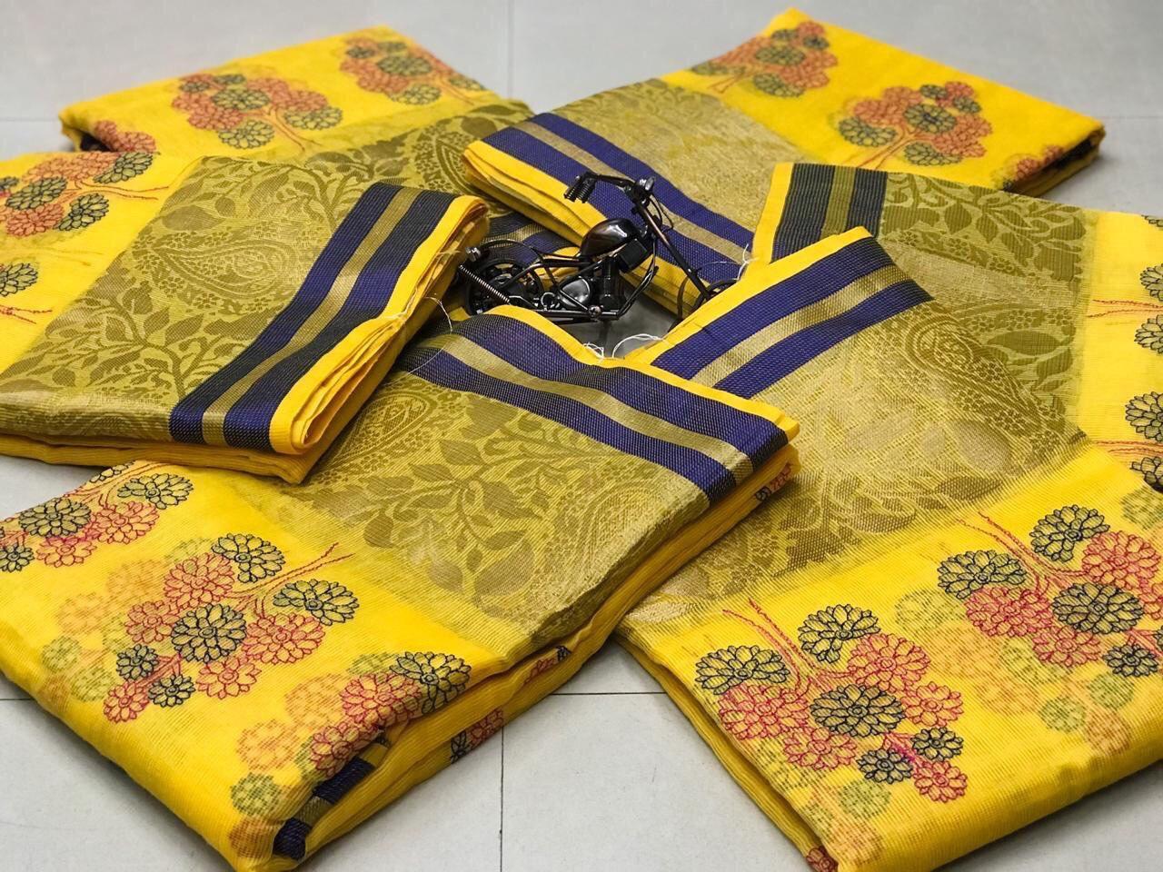 Multi Pure Cottan With Rich Pallu Saree