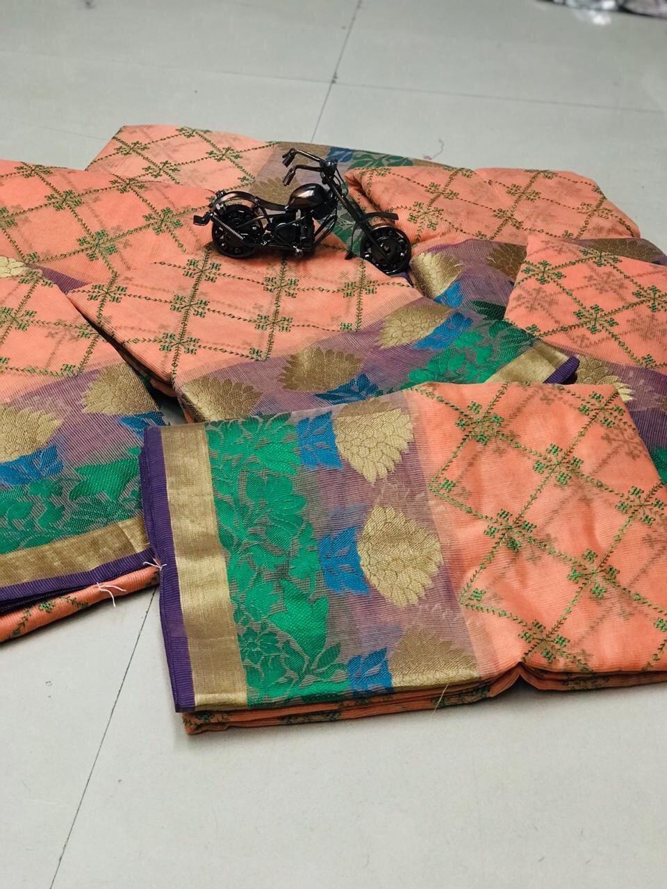 Multi Pure Cottan With Rich Pallu Saree