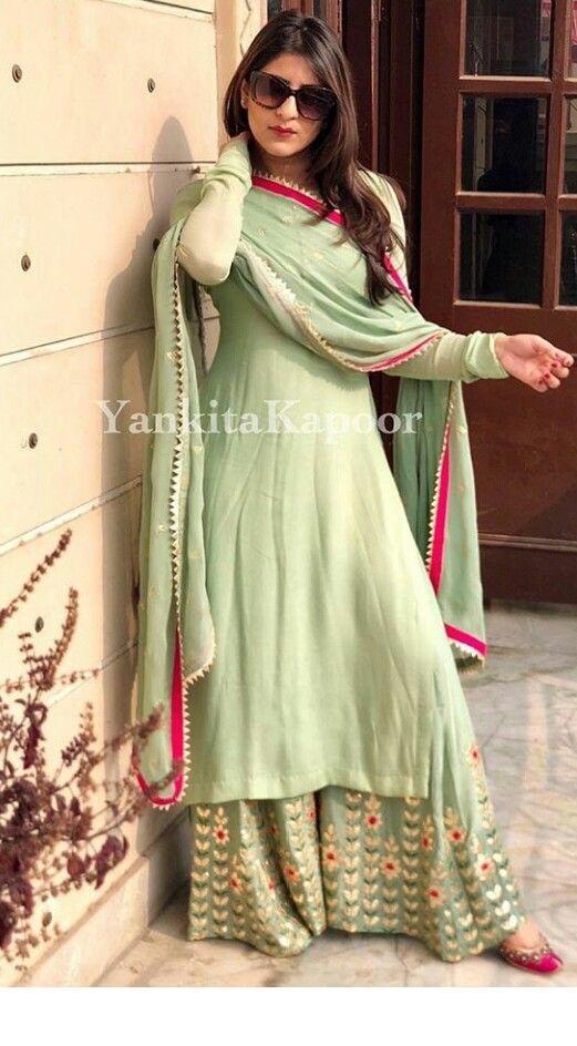 Light Green Kurti Palazzo Set With Dupatta