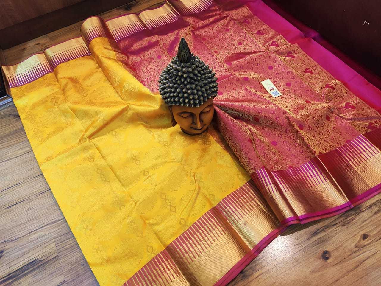Yellow With Pink Pure Silk Bridal Saree