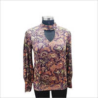 भूरा डिजिटली प्रिंटेड टॉप