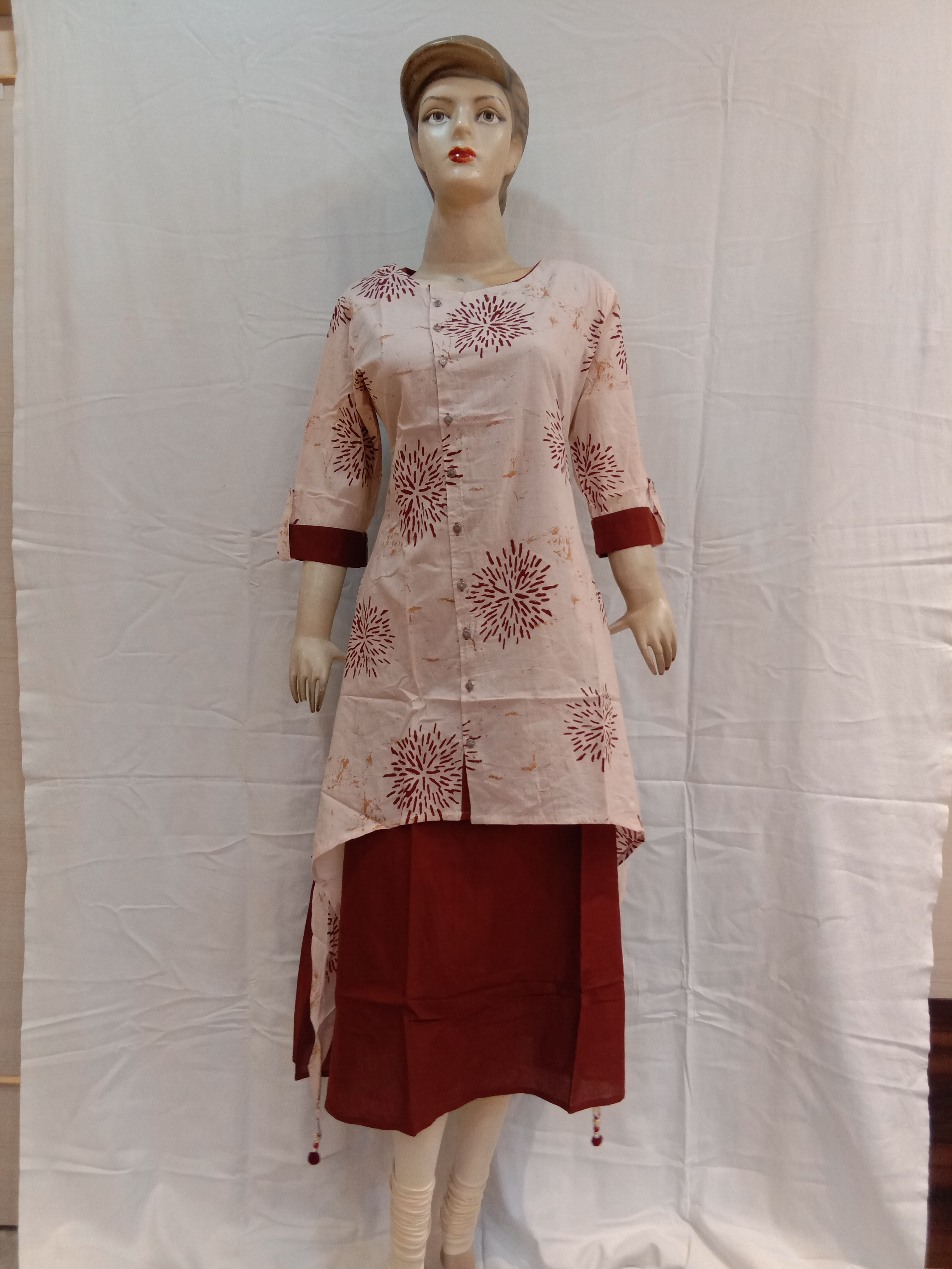 Rayon Kurti - Length 42 Inch, Size M To Xxl | Peach Color, Printed Pattern, 3-4th Sleeve, Modern Style, Quick Dry, Washable, Party Wear