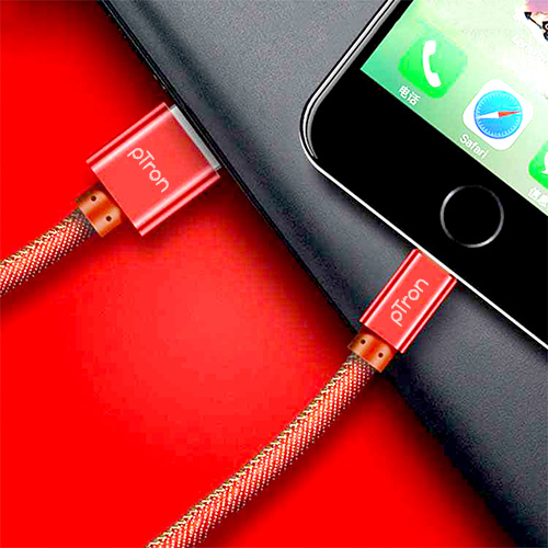 Ptron Indigo 2.1a Micro Usb Cable For Charging & Data Sync - Denim Texture, 1m Length, Red Color, 480mbps Data Transfer Speed, Durable Design