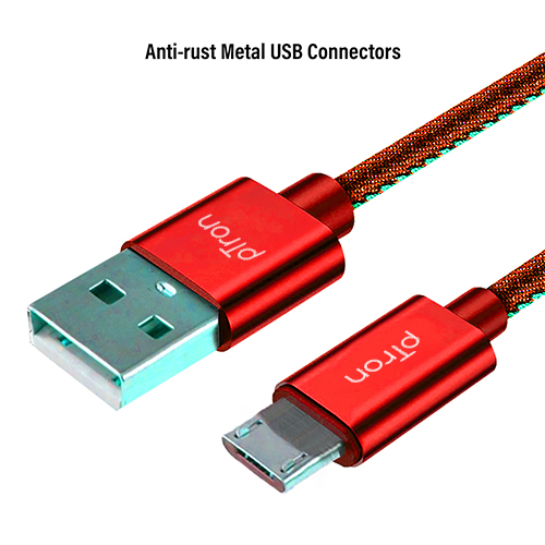 Ptron Indigo 2.1a Micro Usb Cable For Charging & Data Sync - Denim Texture, 1m Length, Red Color, 480mbps Data Transfer Speed, Durable Design