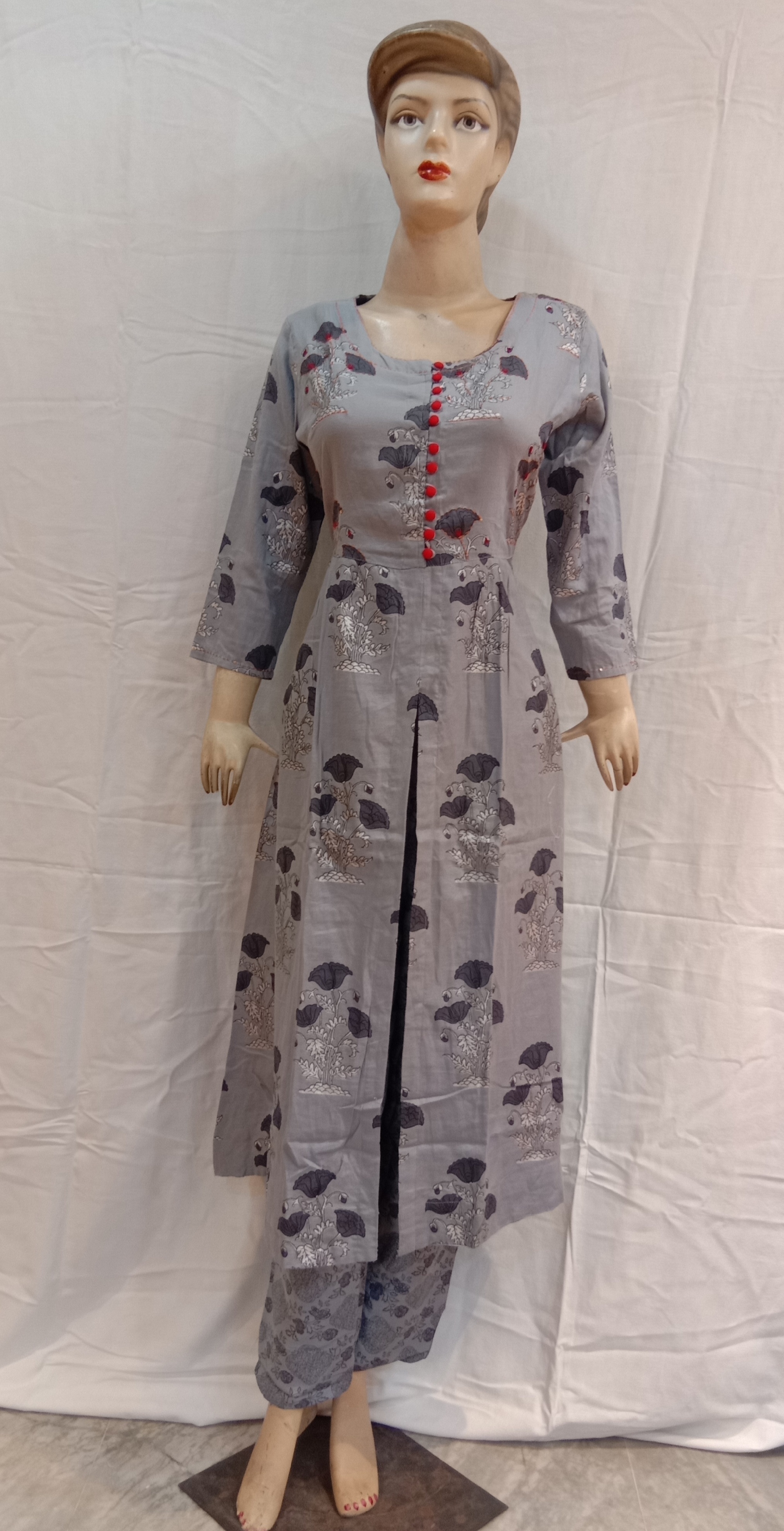 Kurti Palazzo Set - Rayon, Size M To Xxl, Length 42 Inch, Grey | 3-4th Sleeve Style, Daily Wear, Quick Dry, Washable, Summer Fashion
