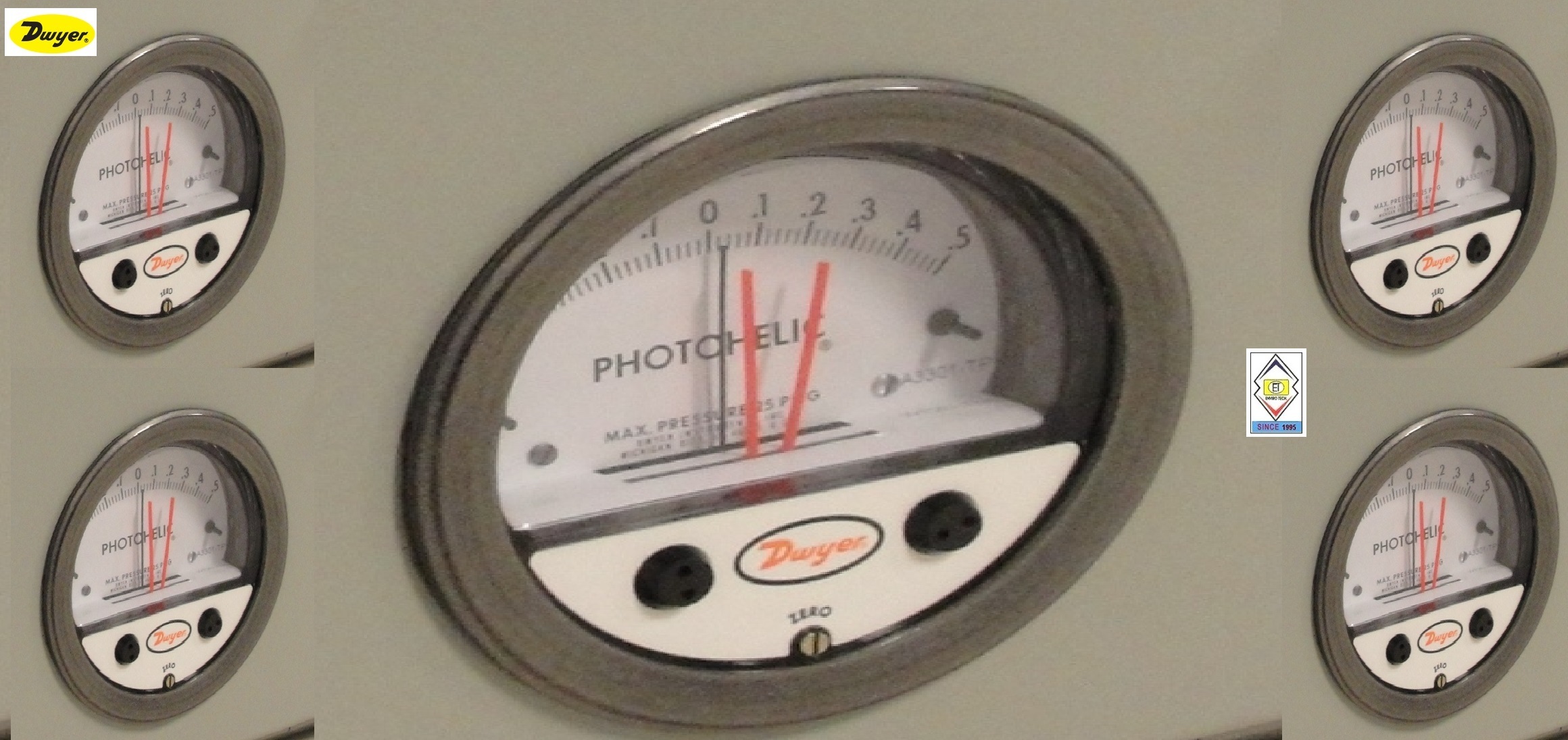 Dwyer A3000-25cm Photohelic Pressure Switch Gauge - Gauge Range 0-25 Cm W.c. Adjustable Set Points With 2 Dpdt Relay Outputs Accurate To Â±2% Fs At 70â°f
